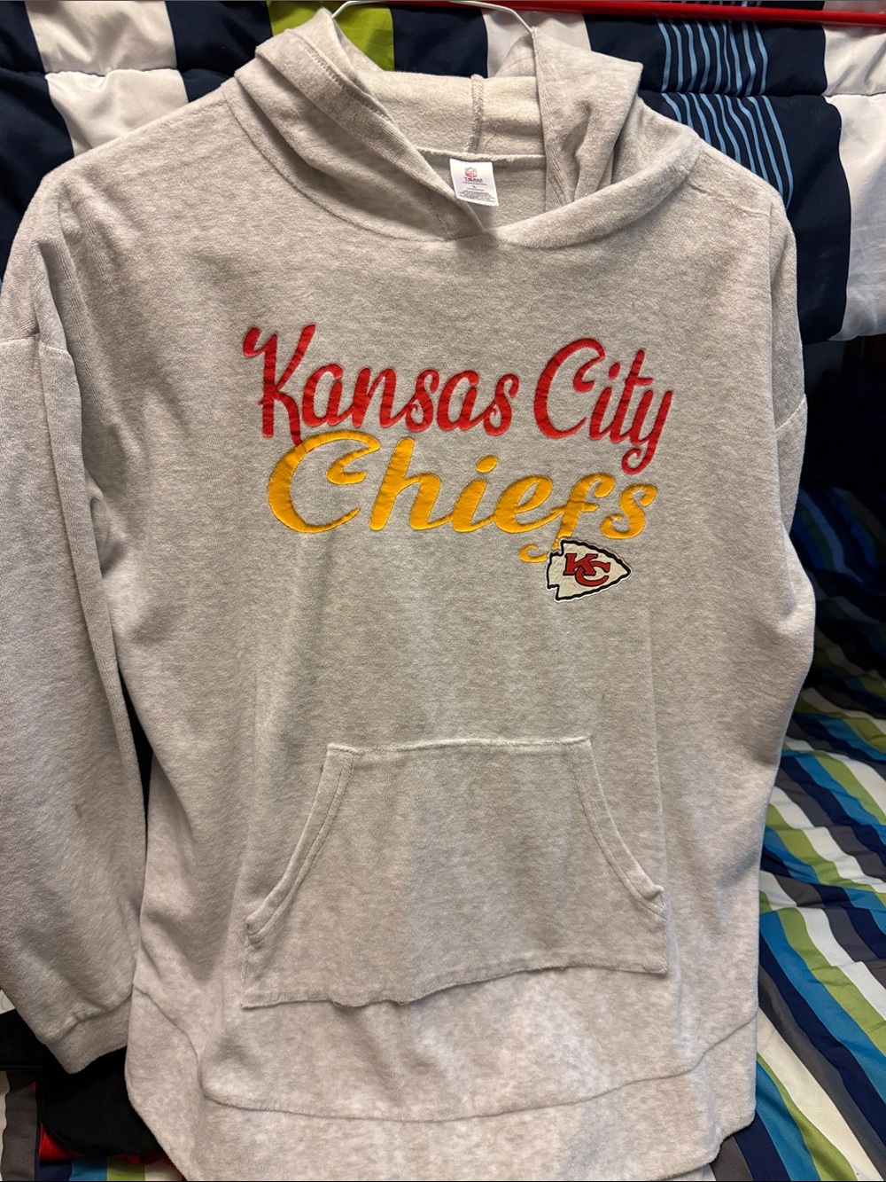 Kansas City Chiefs women’s oversized Hoodie - Gray with Red & Gold Logo